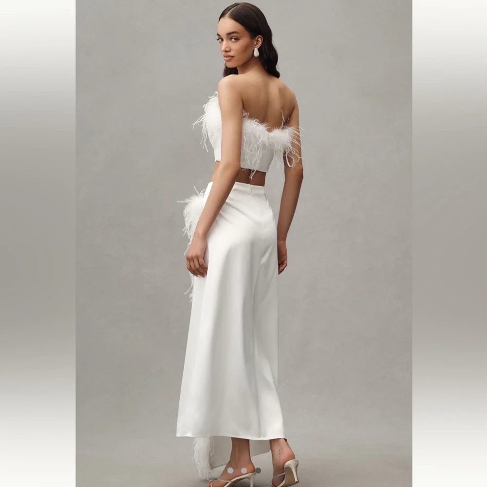 Hutch Faux Feather Strapless Crop Top And Column Maxi Skirt Set - Picture 3 of 11